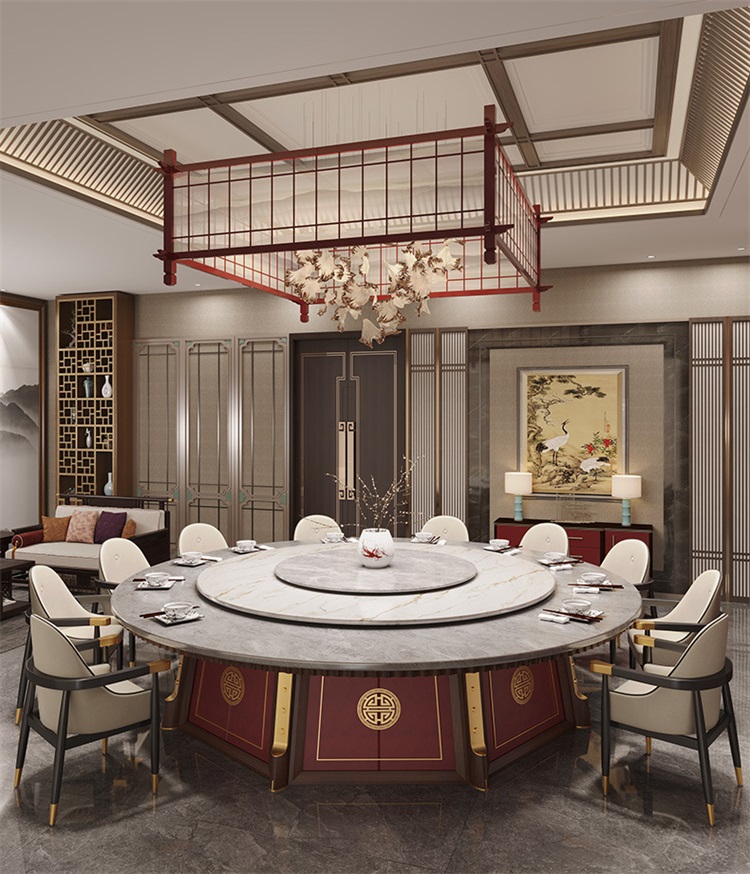 酒店會(huì)所新中式電動(dòng)餐桌18人電動(dòng)餐桌