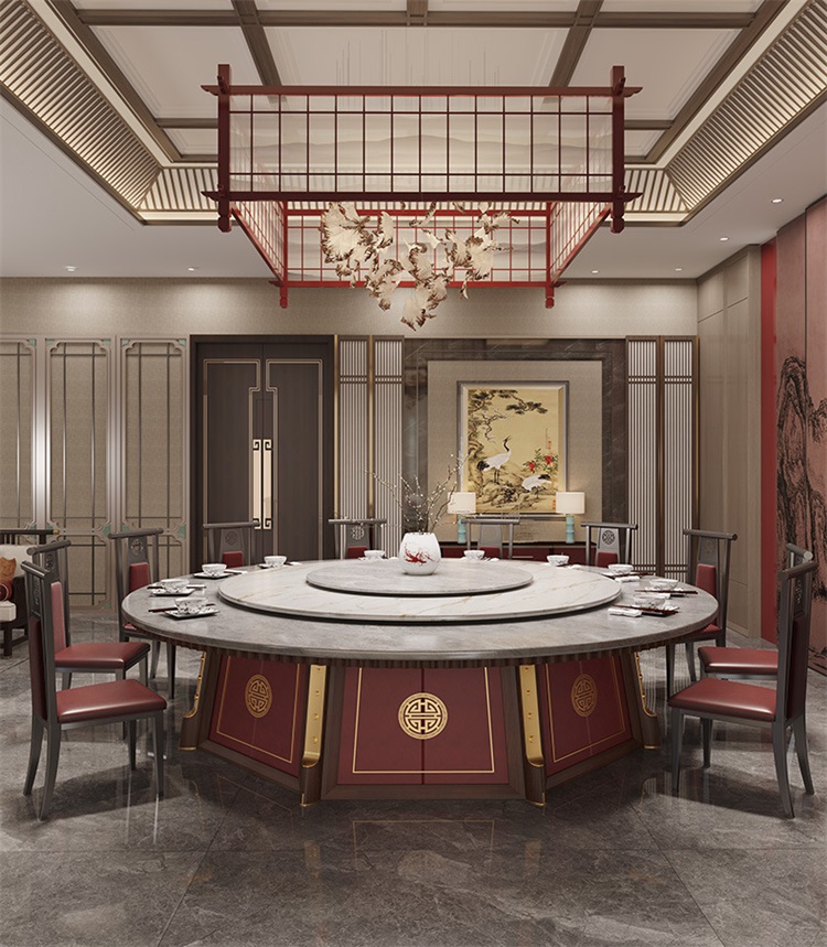 酒店會(huì)所新中式電動(dòng)餐桌18人電動(dòng)餐桌
