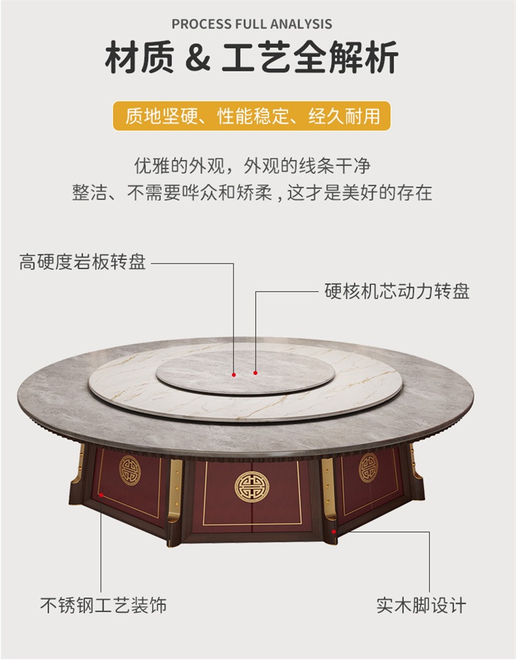 酒店會(huì)所新中式電動(dòng)餐桌18人電動(dòng)餐桌